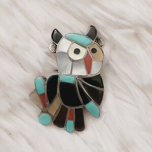 Vintage Zuni Owl Brooch Pin Combo